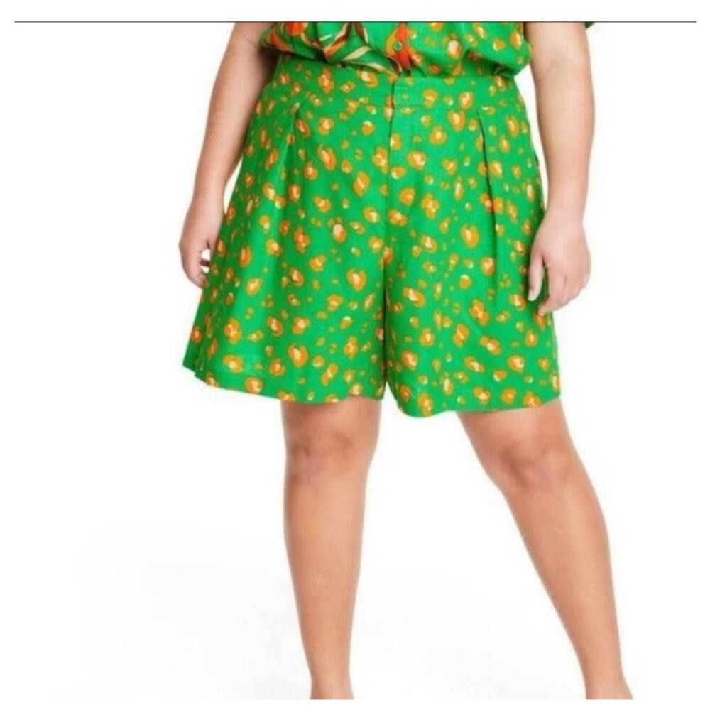 Tabitha Brown for Target Green Yellow Linen casual shorts womens 2X plus 2XL
